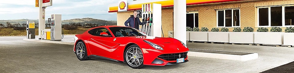 Red-Ferrari on a Shell Forecourt