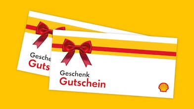 Shell Geschenkgutscheine zum Tanken und Shoppen auf gelbem Hintergrund