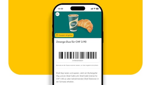 Handy mit geöffneter Shell App zeigt exklusive Coupon Angebote