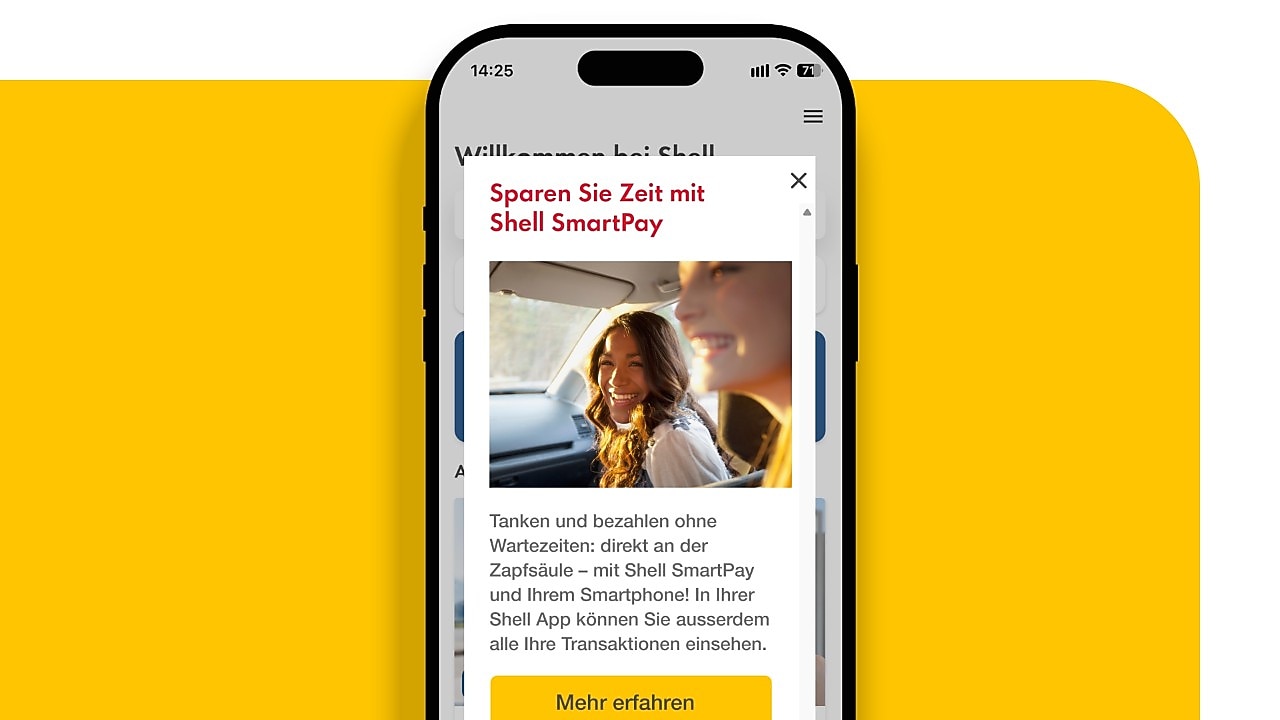Geöffnete Shell App zeigt Push Nachricht zu Shell SmartPay