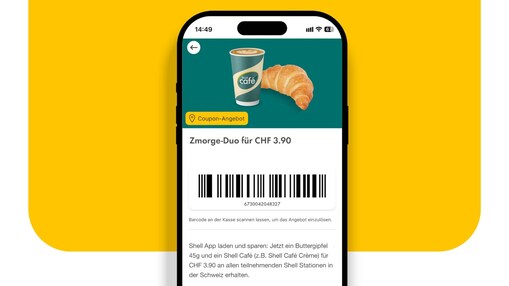 Handy mit geöffneter Shell App zeigt exklusive Coupon Angebote