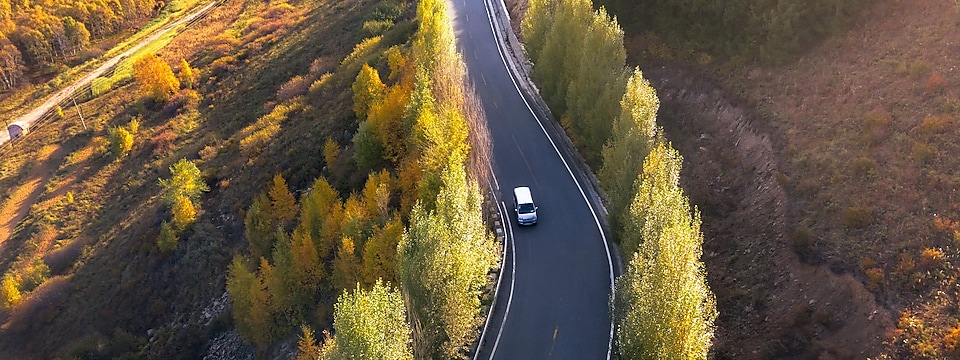 A car driving on the highway