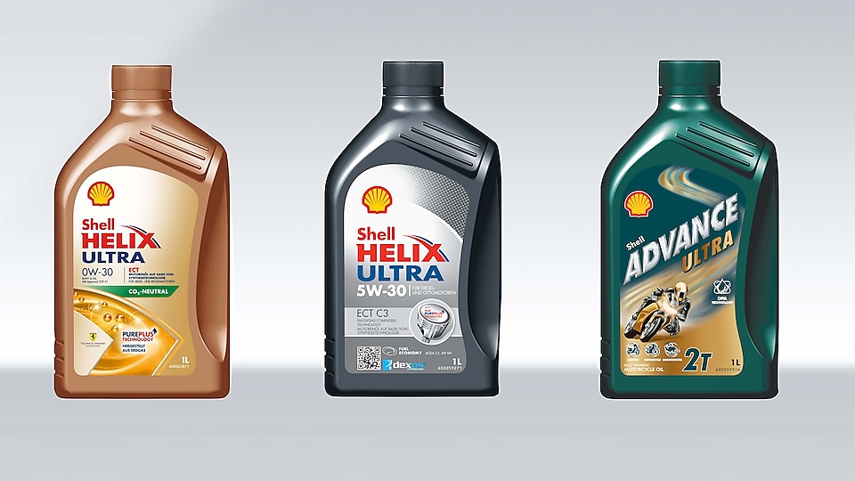Shell Helix Öl Packshot in Zeile