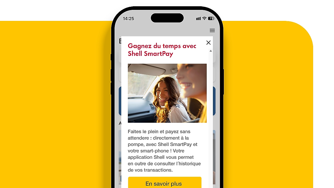 L’application Shell ouverte affiche une notification push concernant Shell SmartPay