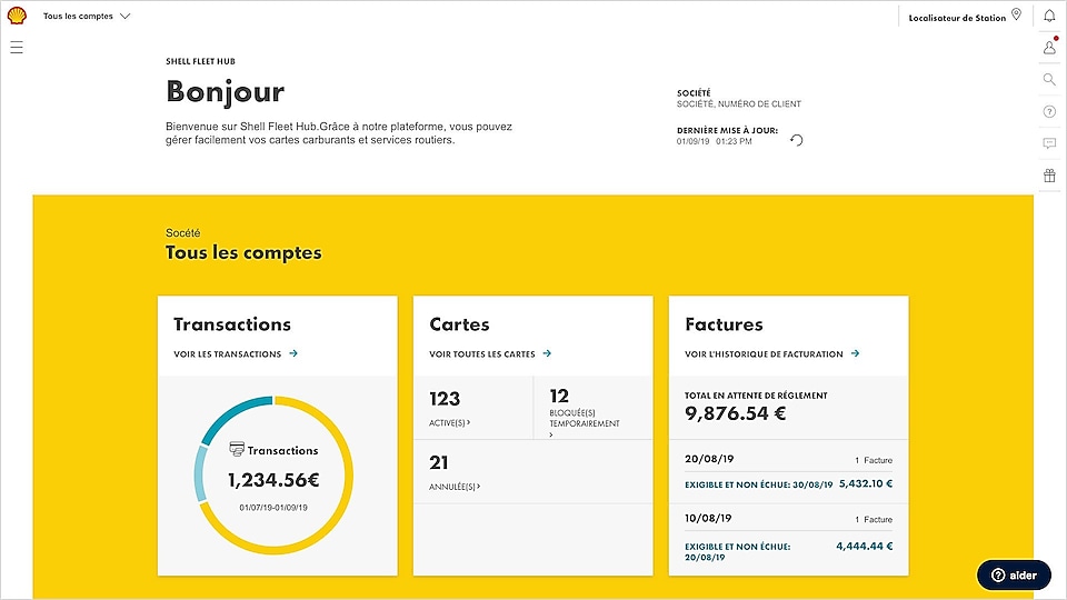 On voit l'écran d'accueil du Shell Fleet Hub.