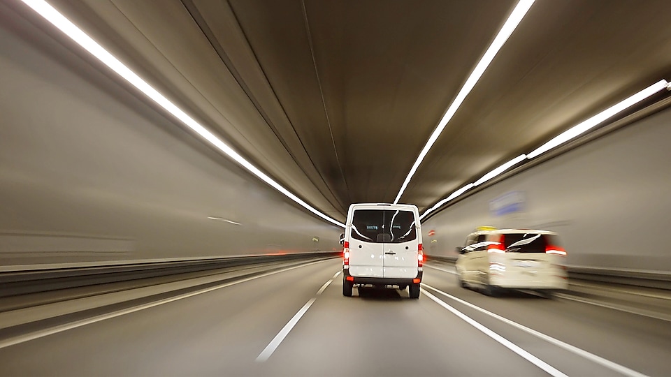 delivery van in tunnel