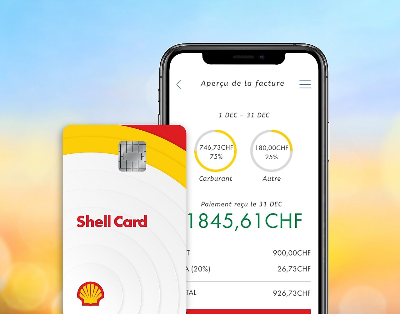 La Shell Card et un smartphone avec la Shell Fleet App