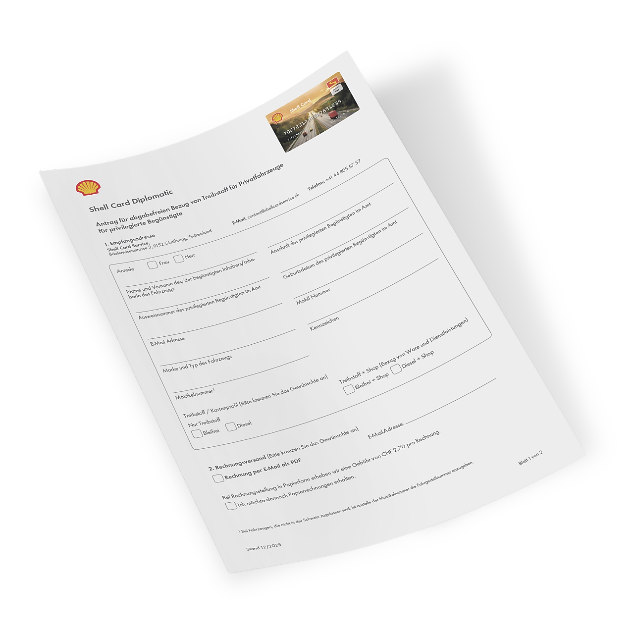 Darstellung des Antrags für die Shell Card Diplomatic