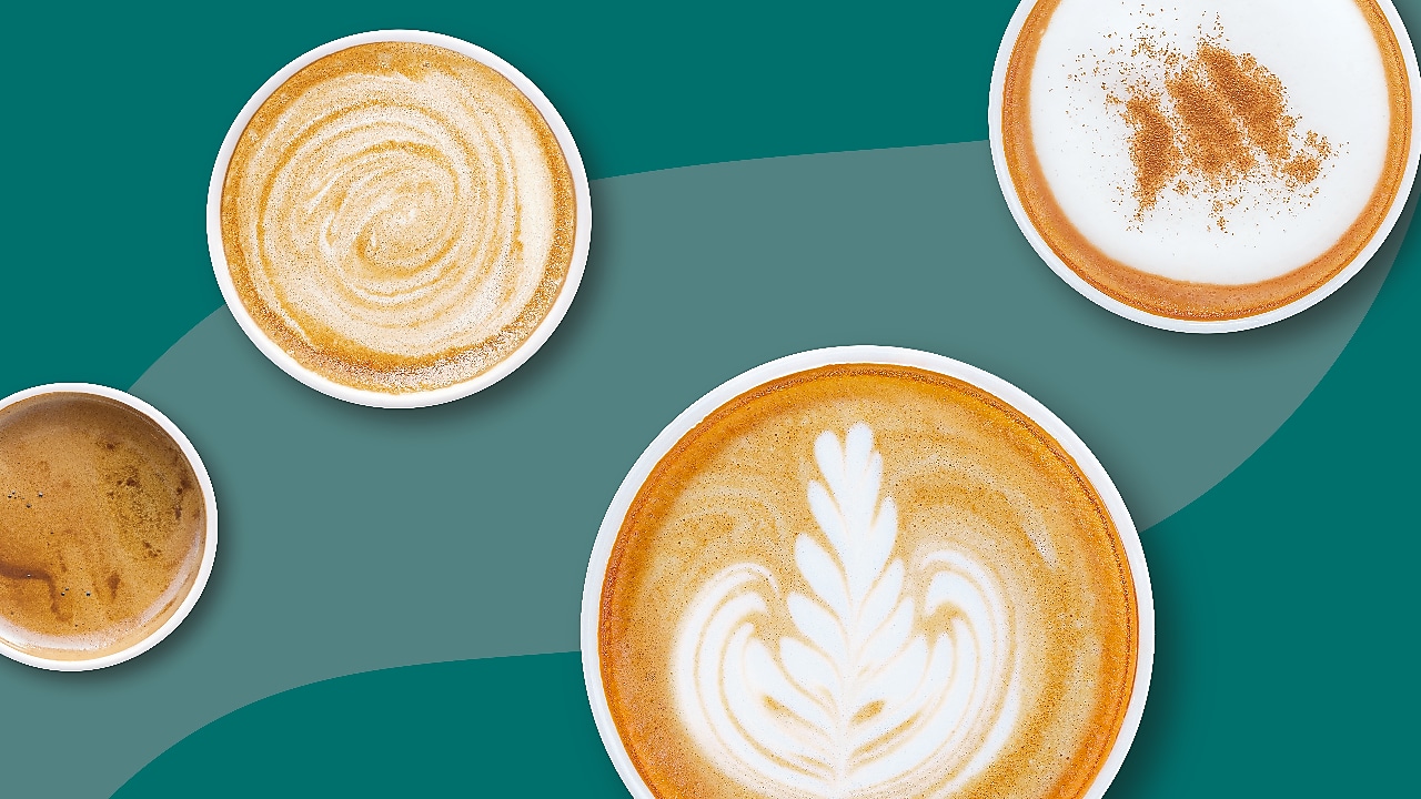 Fond vert avec différentes variétés de café