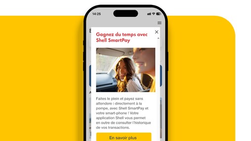 L’application Shell ouverte affiche une notification push concernant Shell SmartPay